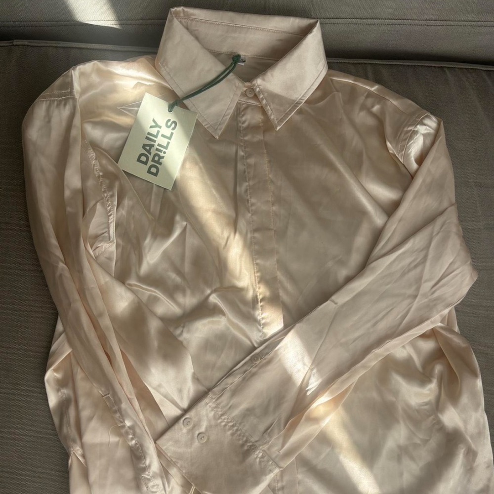 Daily Drills Cream Satin Button Down